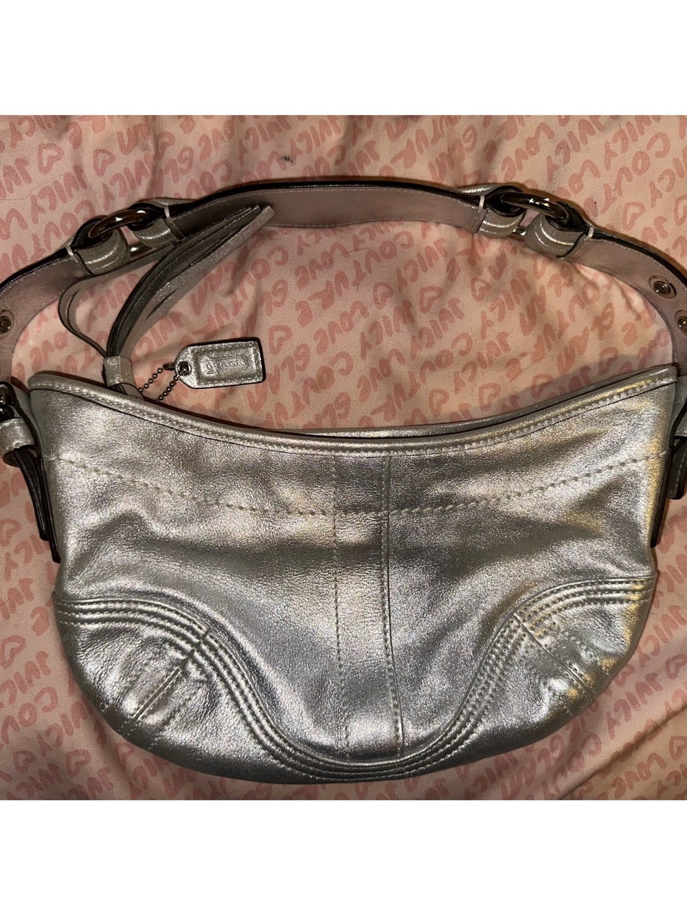 Vintage Y2K Coach Metallic Silver Leather Soho Small Hobo Bag - Picture 2 of 13